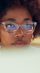 Online, glasses and woman with computer in business, digital marketing and ad campaign stats on app. Eyewear, reflection and black person with technology, social media manager and research on website