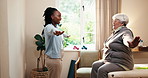 Physiotherapist, stretching and old woman in clinic with instructions, discussion and rehabilitation. Physical therapist, talk and senior person with arm workout, advice and exercise for mobility.
