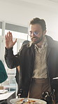 Director, actress or happy man with high five on set for good performance, well done or perfect take. Male person, producer or congratulations with smile, thumbs up or actor for success in filmmaking