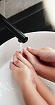 Support, parent and kid in house with handwashing, bacteria prevention or teaching wellness in development. Safety, mother or child at sink with water, germ protection or hygiene routine in childcare