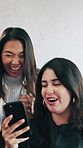 Excited, stylist and happy woman with phone for good news, winning or notification in barbershop. Celebration, female person or customer with smartphone, hairdresser or deal in beauty salon or parlor