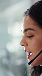 Headset, woman and customer service agent in office with help desk, crm or voip for online consultation. Talking, mic and technical support consultant with virtual assistance, call center or contact.