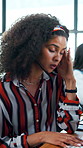 Telemarketing, woman and stress in office with computer, outbound call rejection and fatigue from job. Coworking, person and tired consultant in business with pc, lead generation problem and burnout.