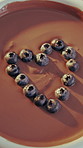 Blueberry, chocolate and dessert with heart shape for sweet cuisine, food or cereal recipe. Empty, top view and fruit with pudding, emoji or love for meal, snack or breakfast with baking ingredients