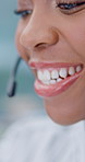 Telemarketing, smile and woman with mic in office, explaining service and communication with contact. Call center, agent and black person with technology, happy or discussion with headset in business
