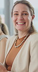 Face, laughing and phone with business woman in boardroom for confidence, development or meeting. About us, portrait and opportunity with funny employee in workplace for collaboration or satisfaction