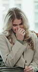Business, woman and crying in office for therapy, conflict flashback and guidance for mental health. Sad, female person and comfort in workplace for corporate dispute, employee trauma and counseling