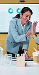 Finance, presentation or people in office with high five, motivation or good news in funding approval. Happy, speaker or data analyst with meeting, target achievement or success in investment growth.