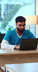 Man, students and typing in medical school with laptop, learning knowledge and research in classroom. Person, reading and computer in university with nursing course, education and healthcare lesson.