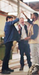 Carpenter, men or team with high five in workshop for winning, woodwork or lumber business. Carpentry, male people or employee in celebration with blur for timber mission, done or project success