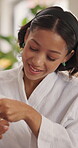 Lip, skincare and product with woman in home for peptide treatment, self care and spa day. Dermatology, mask cosmetics and beauty with friends in living room in apartment for cosmetology and relax