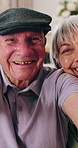 Face, selfie and old people in retirement home with smile, friends bonding together and memories. Happy, elderly group and relax in lounge with photography, visit and social media post for reunion.