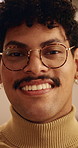 Wellness, face and man in home with unwind, positive attitude and relax with weekend break. Wellbeing, portrait and happy person in house with day off, satisfaction and good mood in Los Angeles.