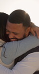 Travel, couple and happy with hug at beach for anniversary getaway, bonding or love with sunshine. Flare, people and embrace at ocean for romantic holiday, healthy relationship or marriage connection