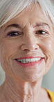 Wellness, smile and senior woman with face, positive attitude and optimistic for weekend break. Confidence, upbeat and elderly person with portrait, happy moment and good mood in retirement.
