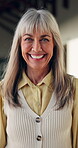 Education, face and smile of teacher woman in class for curriculum, knowledge or syllabus. Confident, happy and proud with mature professor on college or university campus for study or teaching