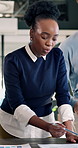 Finance, team or woman in firm with paper, revenue projection or growth plan in budget review. Discussion, people or business analyst with document, profit outlook or forecasting in strategy meeting.