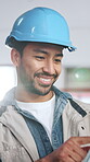 Architecture, construction and tablet with happy man on building site for project management. App, development and planning with civil engineer on worksite for assessment or property research