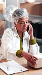 Box, clipboard and phone call with woman in office for delivery, distribution or shipping update. Communication, paperwork and supply chain management with mature employee at work for ecommerce sales