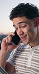 Man, talk and phone call in city with tablet, planning schedule and feedback for project management. Bokeh, male person and conversation outdoor with tech, contact and check calendar for work admin.
