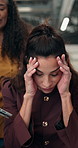 Woman, team and tablet with stress for workload, public relations crisis and pressure for deadline. Office, people and overwhelmed mature person with tech, press release mistake and disappointment.