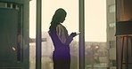 Business, lawyer and review in office with tablet, research and online evidence for court case. Woman, attorney and reading at law firm with tech, witness statement and legal records for proceedings
