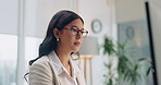 Office, creative and business woman on computer for marketing proposal, research and strategy. Reading, typing and person on pc for planning, brand promotion and email campaign for advertising