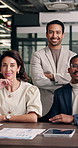 Team, business people and face in workplace with diversity, workforce and about us at accounting firm. Happy, professional portrait and financial analyst group with staff inclusion, graphs and tech