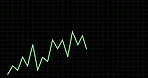 Trading, chart and line on dashboard for performance tracker, live asset price or graphic display. Digital, graph or stock movement for net positive trend, capital growth or equity on dark background