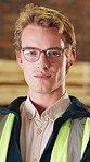 Carpenter, face and man with crossed arms for woodworking, about us and timber production. Portrait, construction and person with pride for furniture manufacturing, lumber business and carpentry