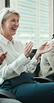 Happy, woman and applause with team in meeting for congratulations, thank you or good job. Female person, clapping or group with smile for business success, achievement or promotion in workplace