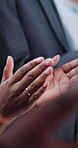 People, hands and meeting with applause for congratulations, presentation or workshop together. Group, employees or colleagues clapping with success for business speech or seminar in workplace