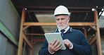 Man, reading and logistics in warehouse with tablet, research and supply chain for shipping. Below, mature person and scroll at depot with tech, schedule dispatch and inventory stock for distribution