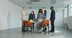 Architect, team or talk in office with tablet for project scope, construction cost or building codes. People, architecture and development planning with tech, design revision or engineering budget