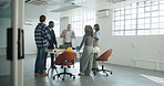 Architect, meeting or talk in office with manager for project scope, construction cost or delegation. Proposal, development team or people planning with laptop, design revision or building budget