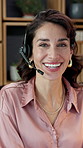 Face, business and woman at call center with smile, career pride and contact us for crm advisor. Portrait, mature person and happy in office with headset, ambition and consultant for customer service