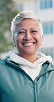 Wellness, face or elderly woman in backyard with laugh, fresh air or good mood on weekend break. Bokeh, confidence or old person with happy moment, outdoor unwind or positive attitude in retirement.