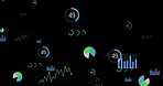 Dashboard, digital and loading website with computer graphic for download or progress tracking. Icon, statistics and system with completion metrics on dark screen for data or networking interface