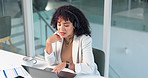 Business, woman and consultant with laptop in office for customer service, CRM or online advice. Female person, employee or agent talking with headset on computer for virtual assistance in workplace