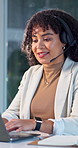 Laptop, typing and woman in call center for help, multilingual support and crm assistance at night. Customer care, computer and happy person speaking, contact us and language translation on overtime