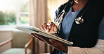 Caregiver, online and hands with tablet in nursing home, health services and patient records on web. Medical professional, scroll and person with technology for treatment plan and assisted living
