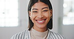 Professional, happy and face of business woman in office for about us, advertising strategist and pride. Smile, growth marketing manager and opportunity with employee in creative agency for startup