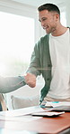 Handshake, senior dad or adult son in home with flare, beneficiary fund or deal in asset transfer. Finance, old man or family with shaking hands, wealth exchange or success in inheritance investment

