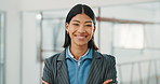 Business, face and woman with laugh for construction, building renovation or site inspection. Happy, client representative or confident for commercial remodeling, project lead or property development