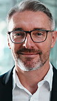 Confident, face and businessman with glasses in office, lawyer or happy with law career development. Corporate, attorney and mature person with eyewear, smile and pride for job experience in USA