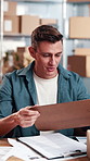 Logistics, chaos and man with team in factory, multitask and entrepreneur with distribution deadline. Shipping, timelapse and person with paperwork for stock inventory, frustrated and overworked