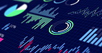 Chart, graphs and screen with data analytics for statistics, insight and info for digital marketing. Ui, infographic and animation for user engagement, seo report and performance for website traffic