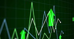 Arrow, chart and screen with lines for statistics, insight and information for finance presentation. Ui, infographic and animation for profit increase, investment and financial growth for analytics