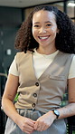 Face, woman and realtor in office with smile, career pride and real estate agent for about us. Portrait, female person or employee in workplace with experience, property consultant and resale auction