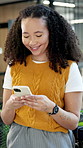 Smile, business and woman in office with phone, research and email client for viewing schedule. Happy, realtor or review in workplace with mobile, buyer inquiry and pricing property for auction offer